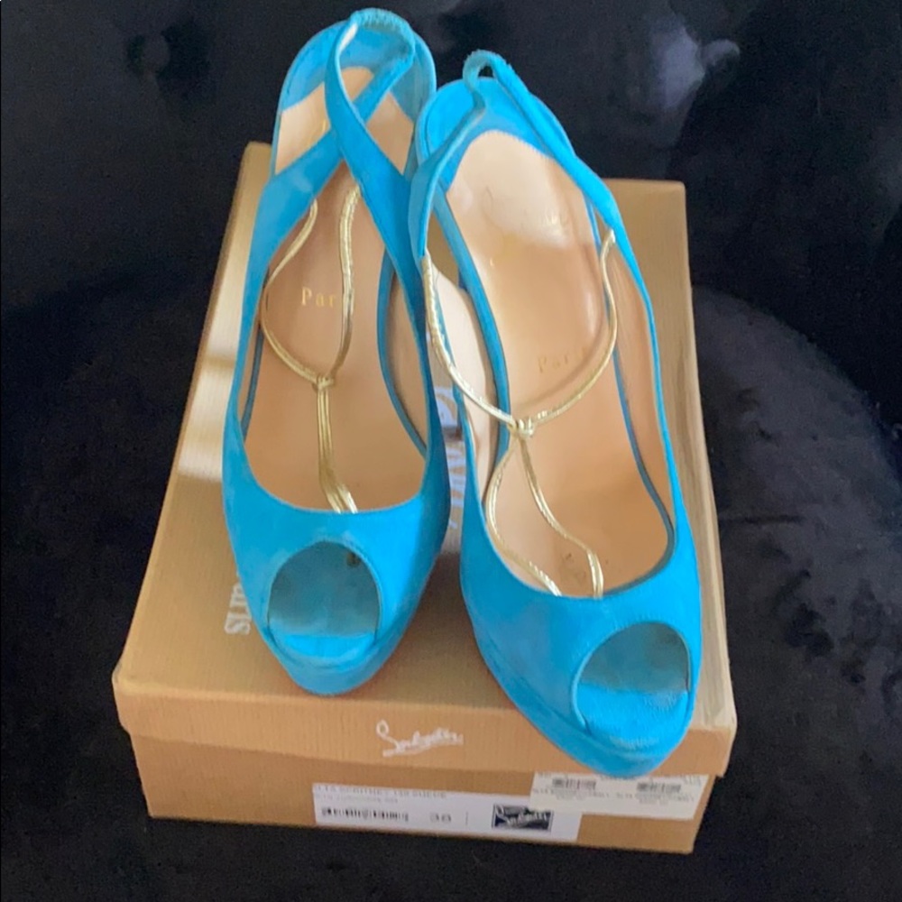 Christian Louboutin suede blue sling back shoes